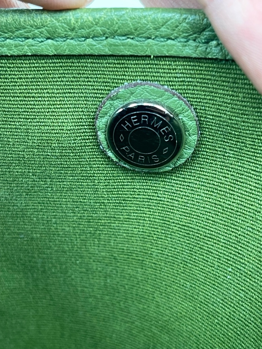 Auth Hermes Rare Olive Green Canvas Tote Bag with Leather Trim - Picture 3 of 12